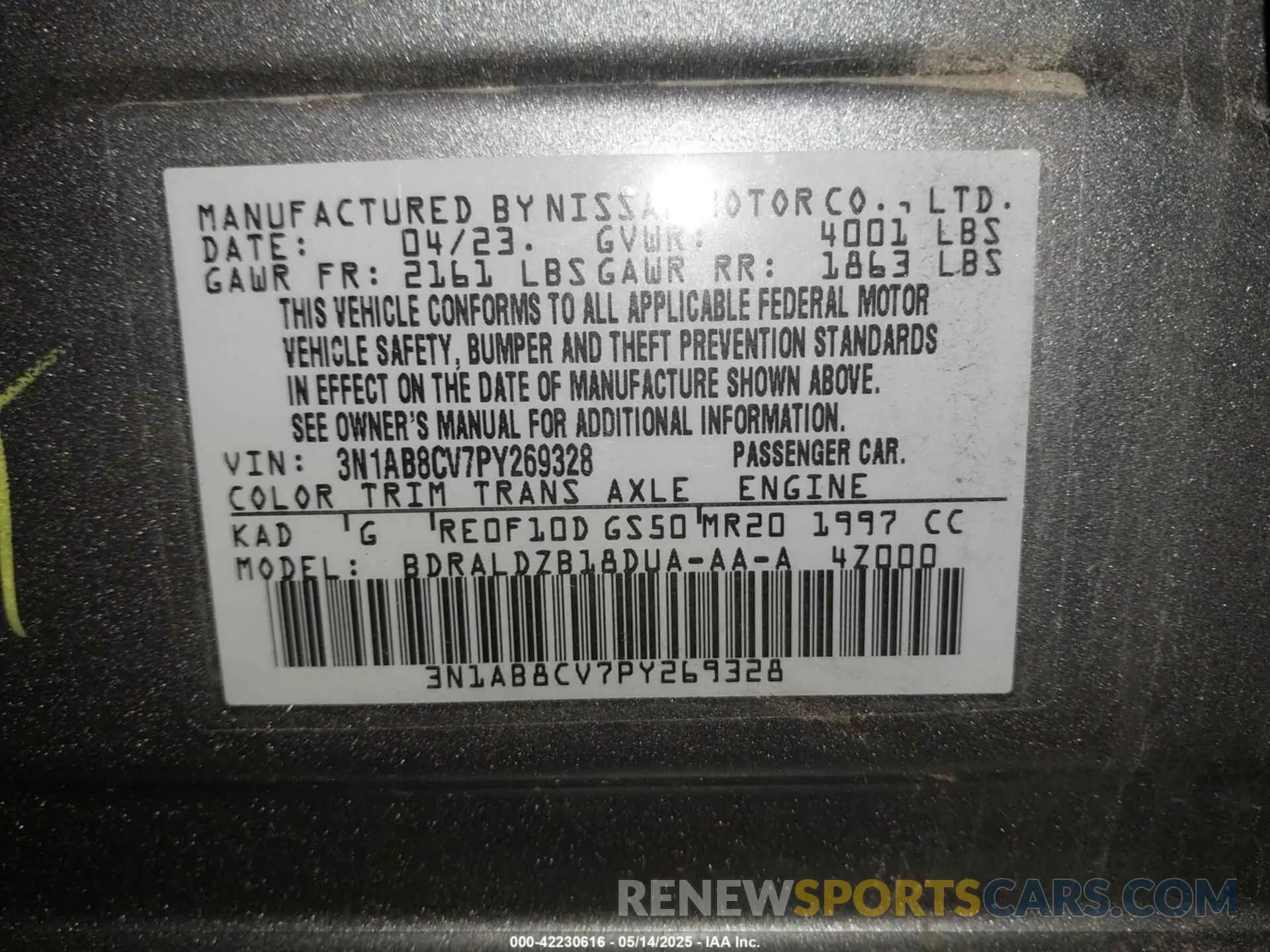 9 Photograph of a damaged car 3N1AB8CV7PY269328 NISSAN SENTRA 2023