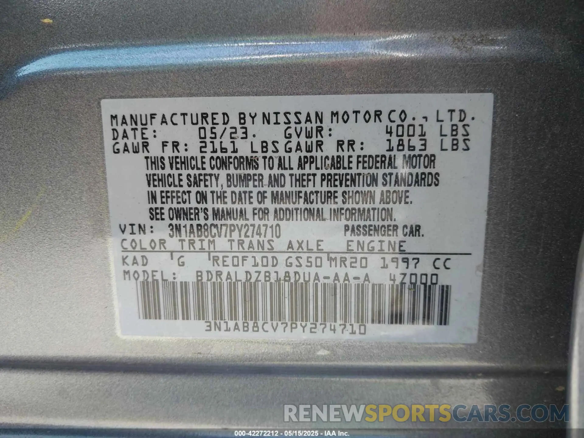 9 Photograph of a damaged car 3N1AB8CV7PY274710 NISSAN SENTRA 2023