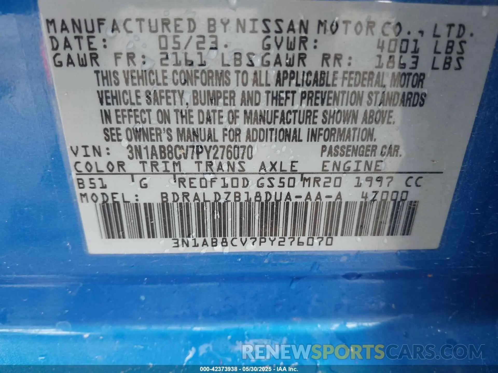 9 Photograph of a damaged car 3N1AB8CV7PY276070 NISSAN SENTRA 2023