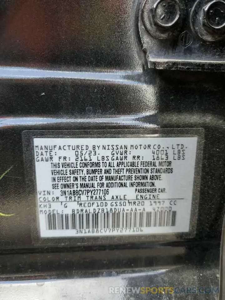 14 Photograph of a damaged car 3N1AB8CV7PY277106 NISSAN SENTRA 2023