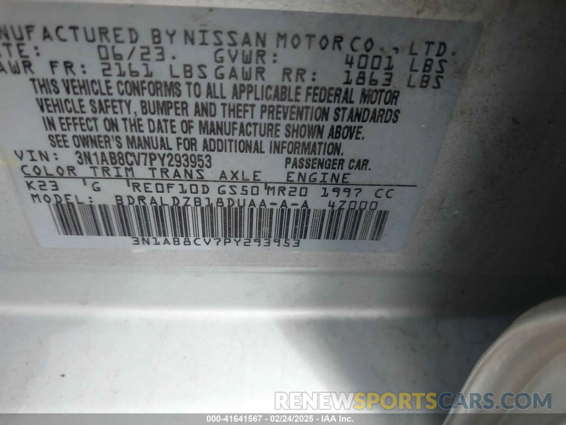 9 Photograph of a damaged car 3N1AB8CV7PY293953 NISSAN SENTRA 2023