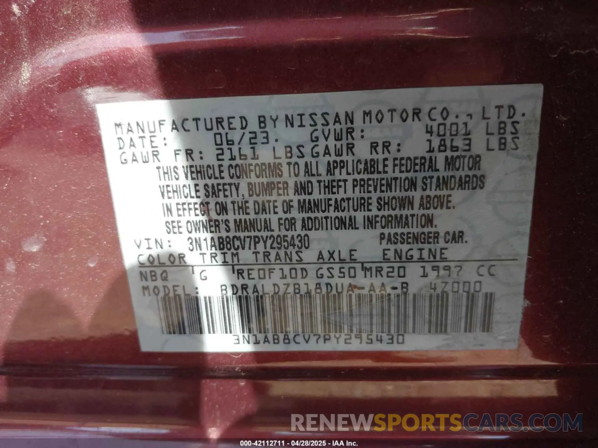 9 Photograph of a damaged car 3N1AB8CV7PY295430 NISSAN SENTRA 2023