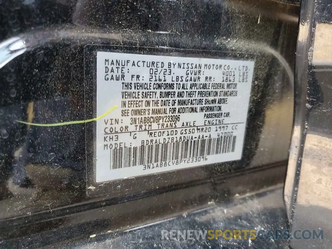 12 Photograph of a damaged car 3N1AB8CV8PY233096 NISSAN SENTRA 2023