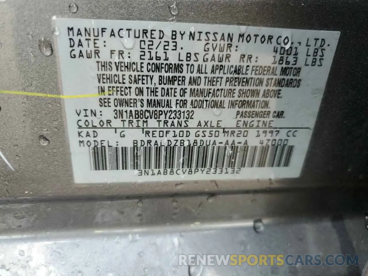 14 Photograph of a damaged car 3N1AB8CV8PY233132 NISSAN SENTRA 2023