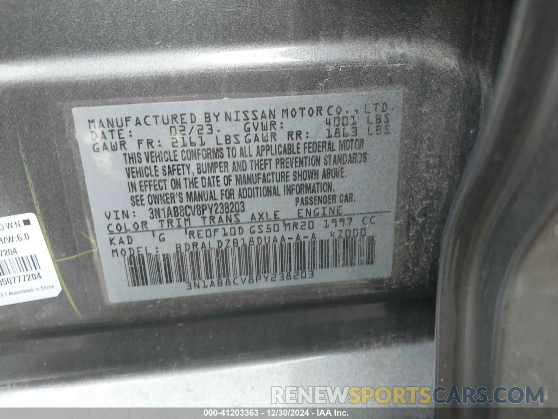 9 Photograph of a damaged car 3N1AB8CV8PY238203 NISSAN SENTRA 2023