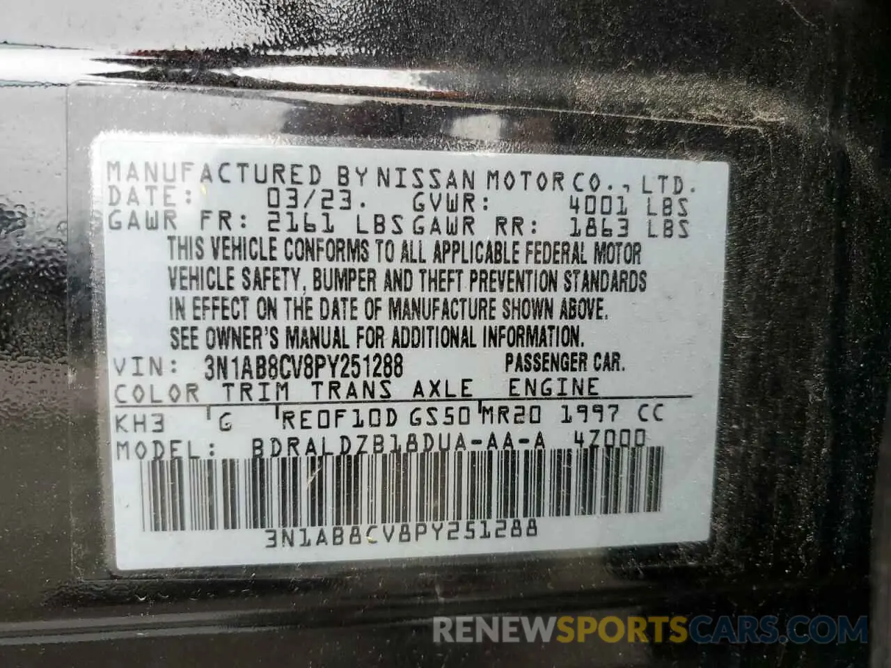 13 Photograph of a damaged car 3N1AB8CV8PY251288 NISSAN SENTRA 2023
