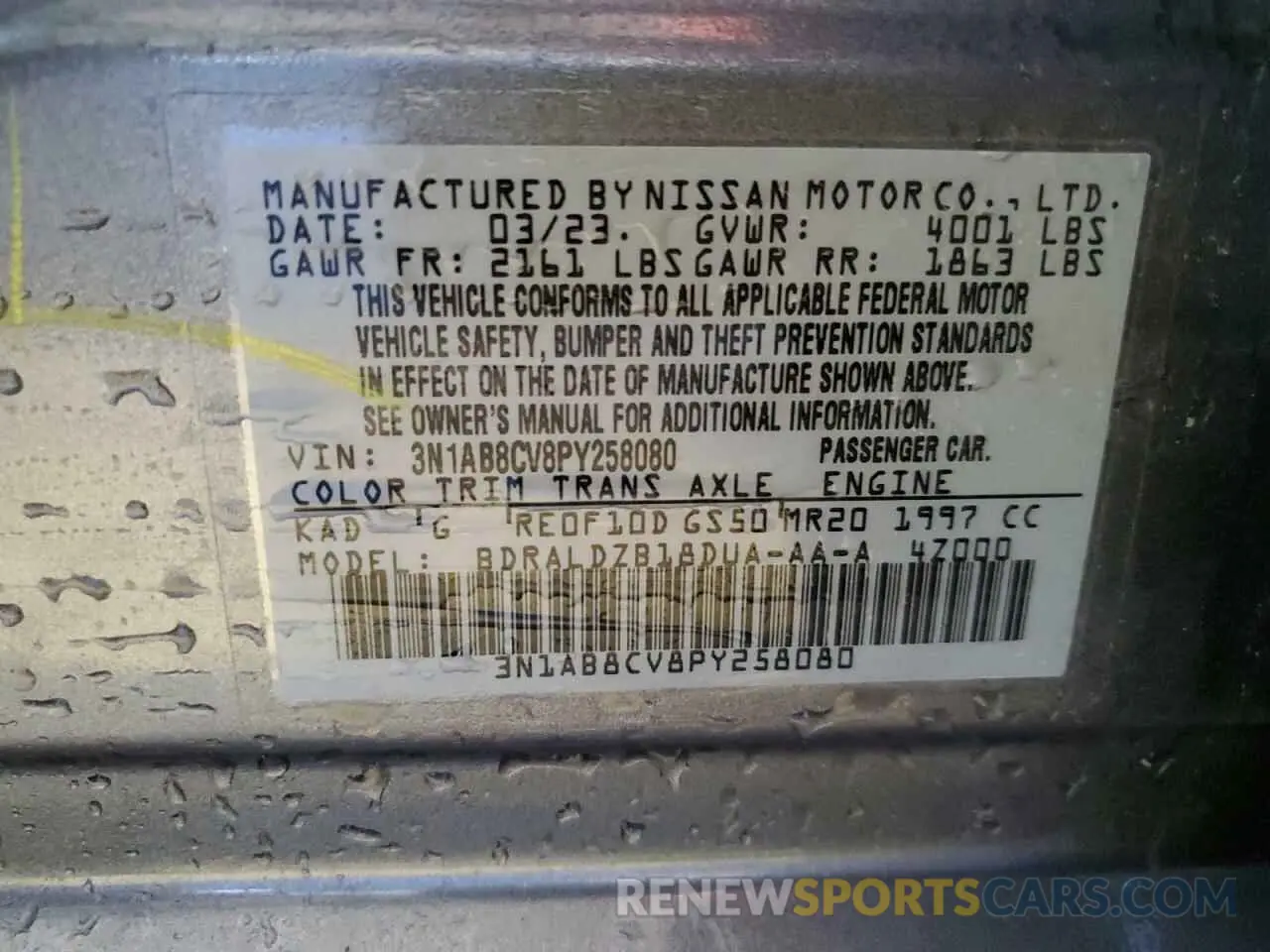 13 Photograph of a damaged car 3N1AB8CV8PY258080 NISSAN SENTRA 2023