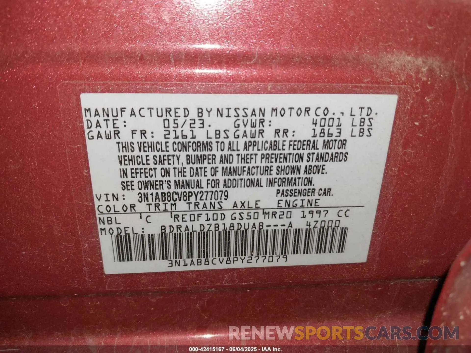 9 Photograph of a damaged car 3N1AB8CV8PY277079 NISSAN SENTRA 2023