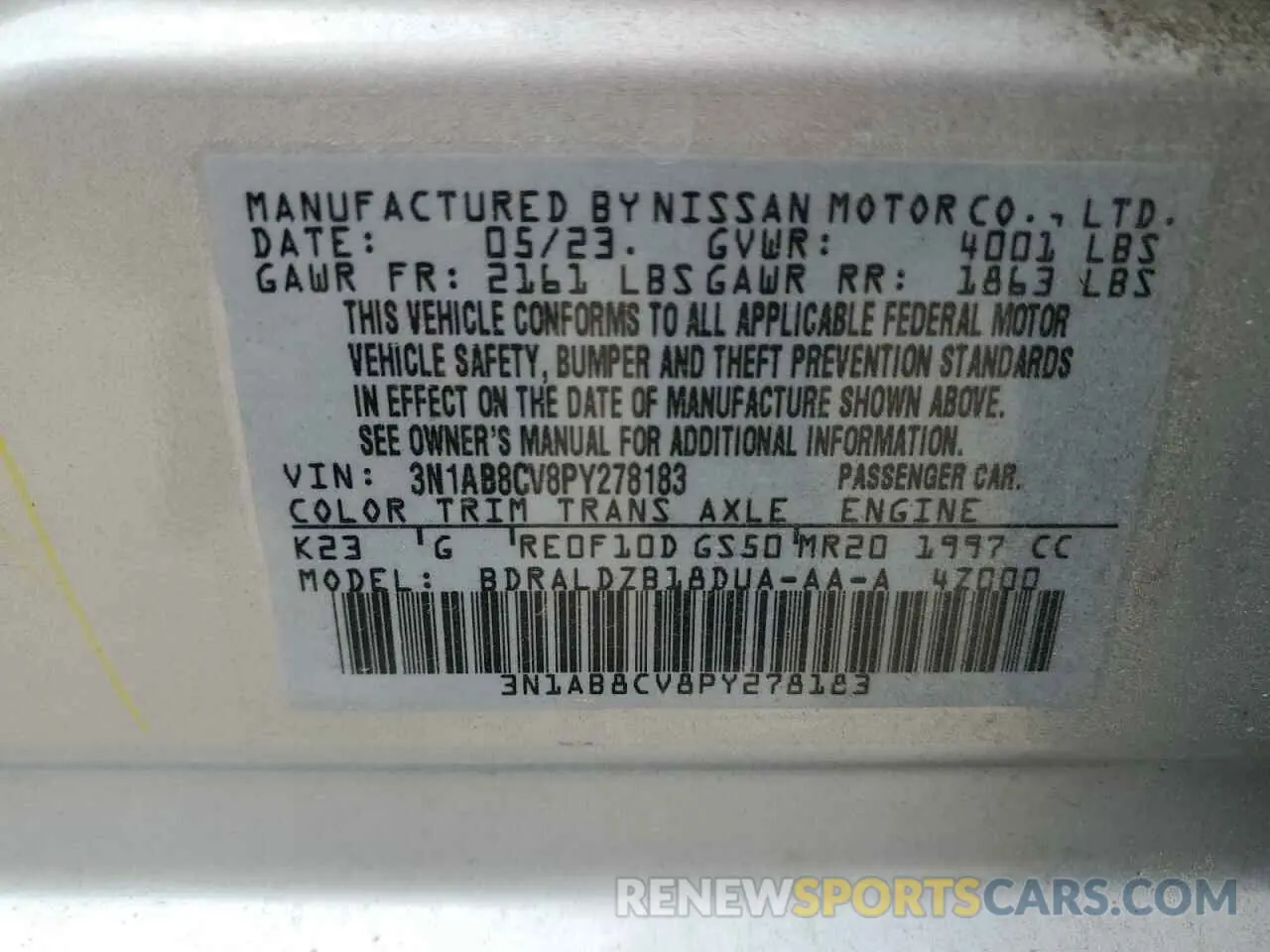 12 Photograph of a damaged car 3N1AB8CV8PY278183 NISSAN SENTRA 2023