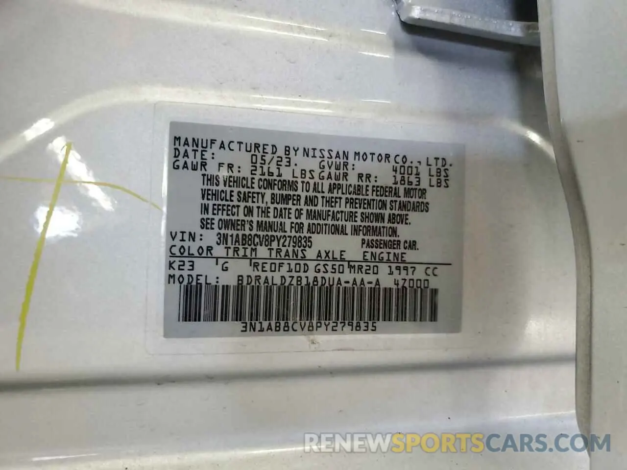 12 Photograph of a damaged car 3N1AB8CV8PY279835 NISSAN SENTRA 2023