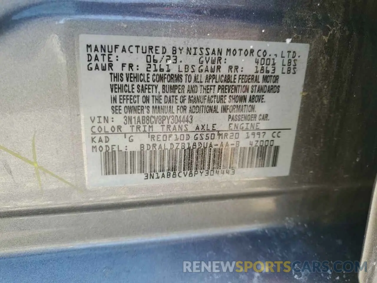 14 Photograph of a damaged car 3N1AB8CV8PY304443 NISSAN SENTRA 2023