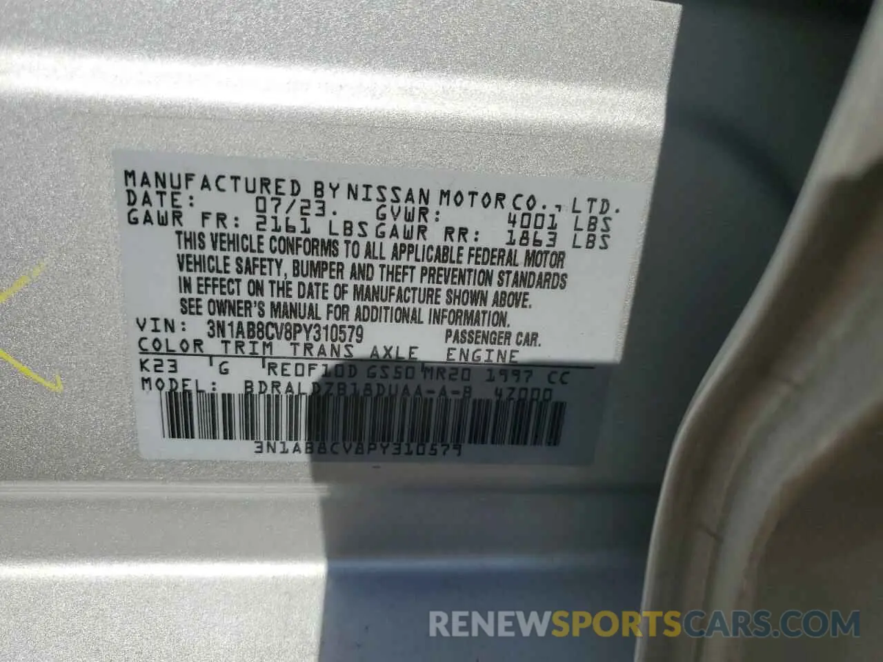 13 Photograph of a damaged car 3N1AB8CV8PY310579 NISSAN SENTRA 2023