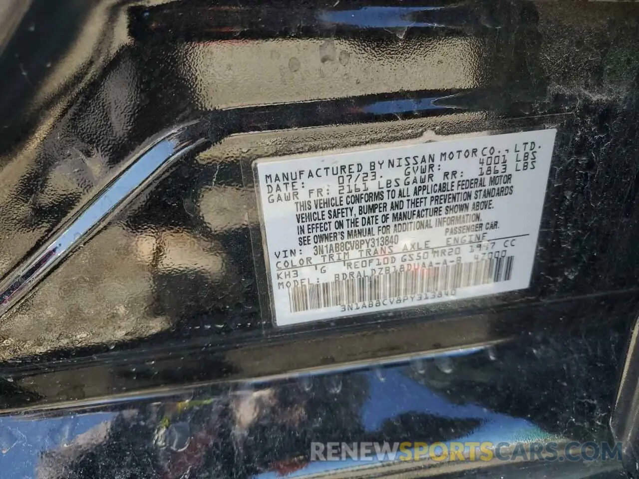 13 Photograph of a damaged car 3N1AB8CV8PY313840 NISSAN SENTRA 2023
