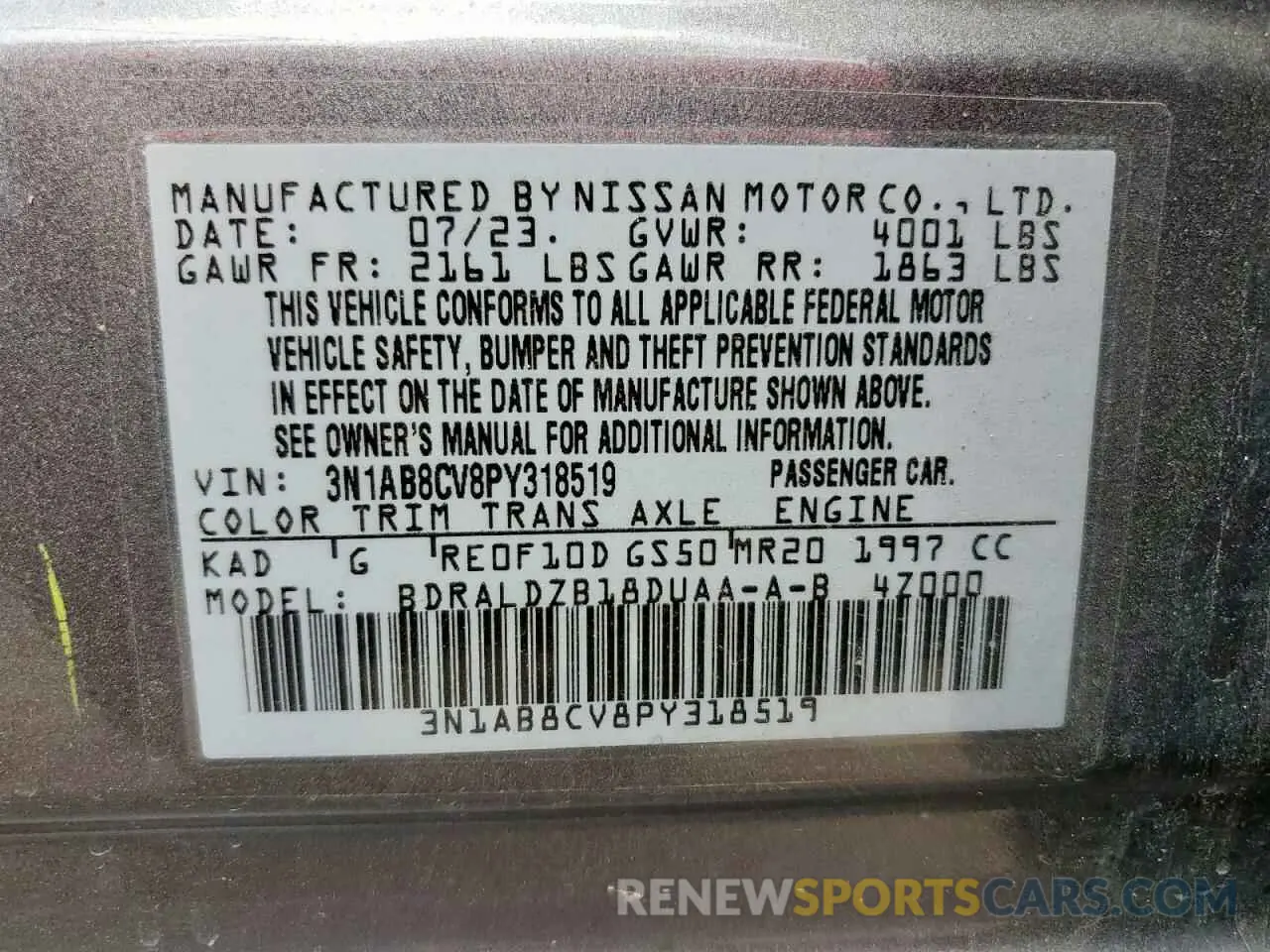 12 Photograph of a damaged car 3N1AB8CV8PY318519 NISSAN SENTRA 2023