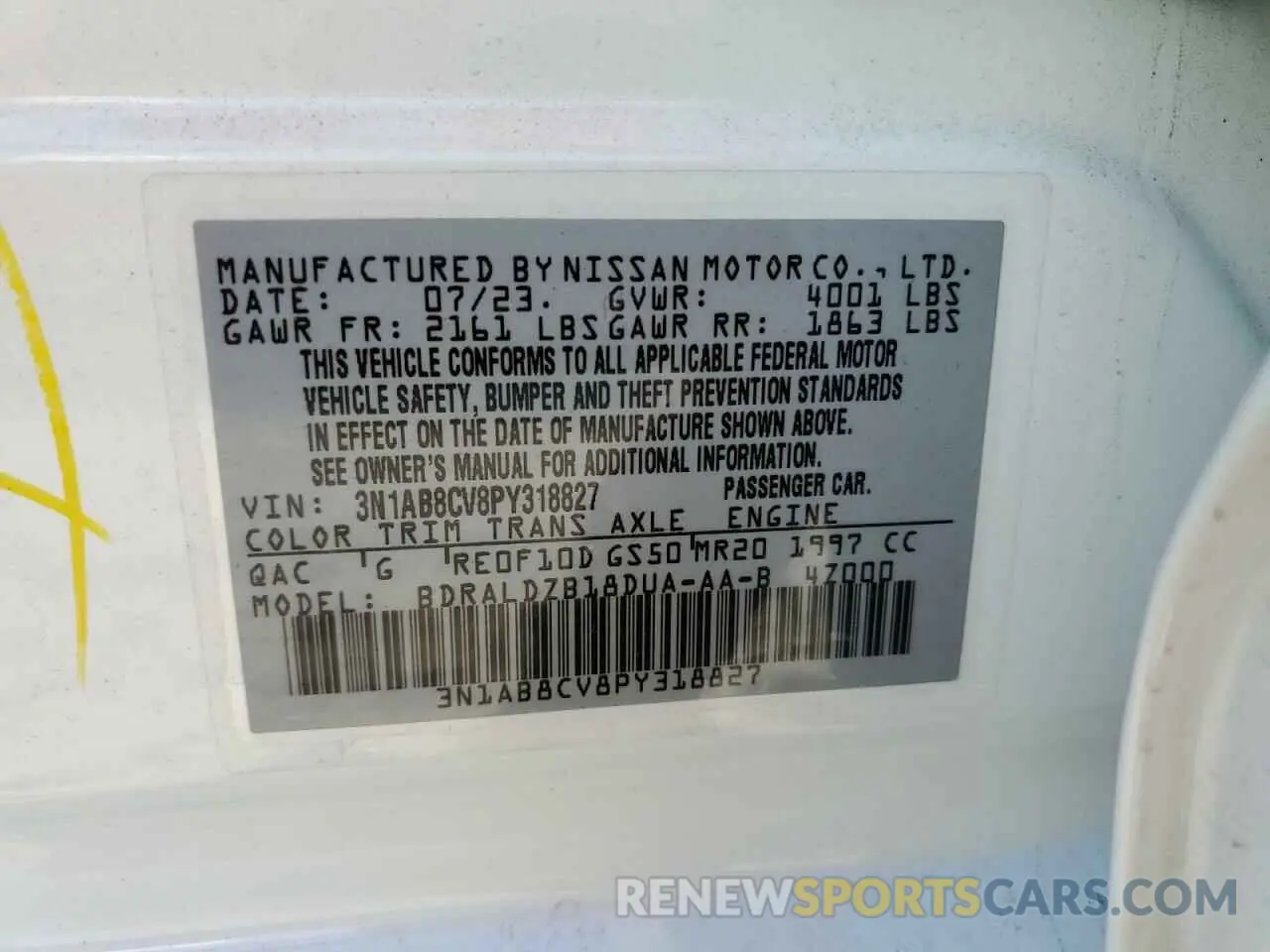 15 Photograph of a damaged car 3N1AB8CV8PY318827 NISSAN SENTRA 2023