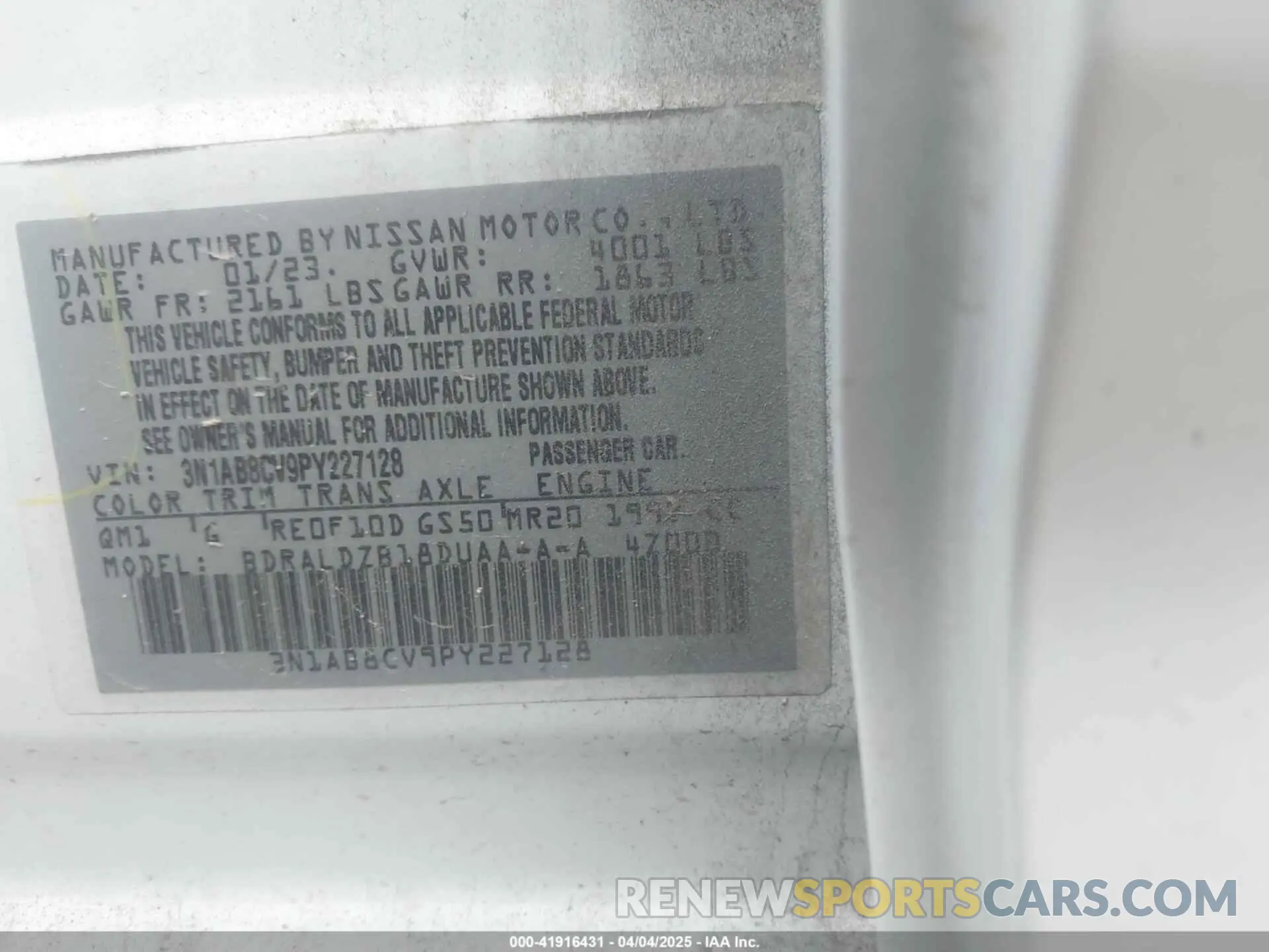9 Photograph of a damaged car 3N1AB8CV9PY227128 NISSAN SENTRA 2023