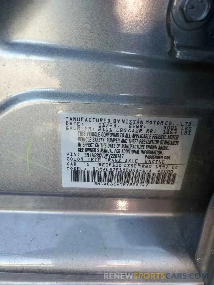 12 Photograph of a damaged car 3N1AB8CV9PY228747 NISSAN SENTRA 2023