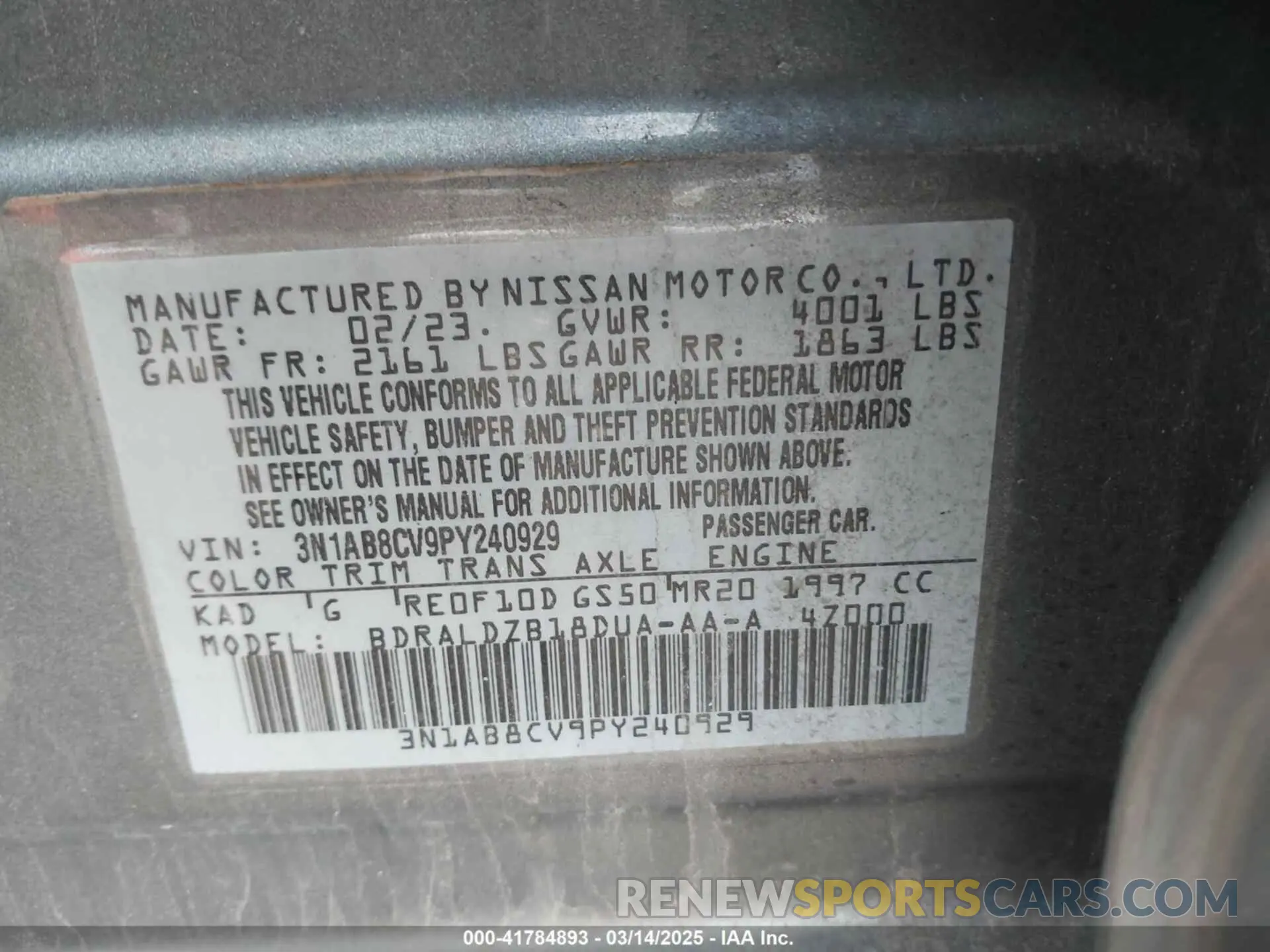 9 Photograph of a damaged car 3N1AB8CV9PY240929 NISSAN SENTRA 2023