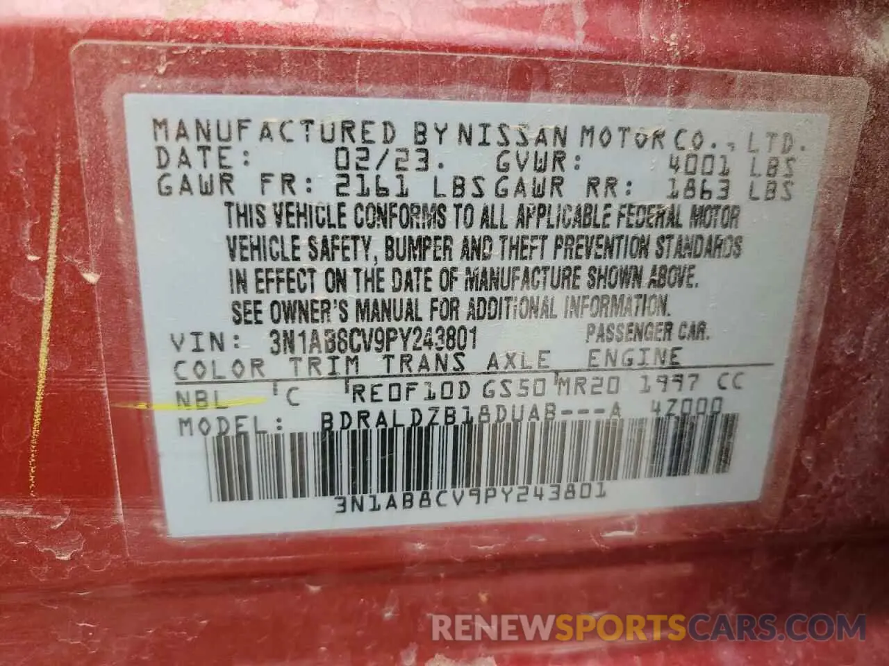 12 Photograph of a damaged car 3N1AB8CV9PY243801 NISSAN SENTRA 2023