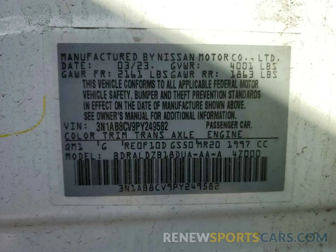12 Photograph of a damaged car 3N1AB8CV9PY249582 NISSAN SENTRA 2023