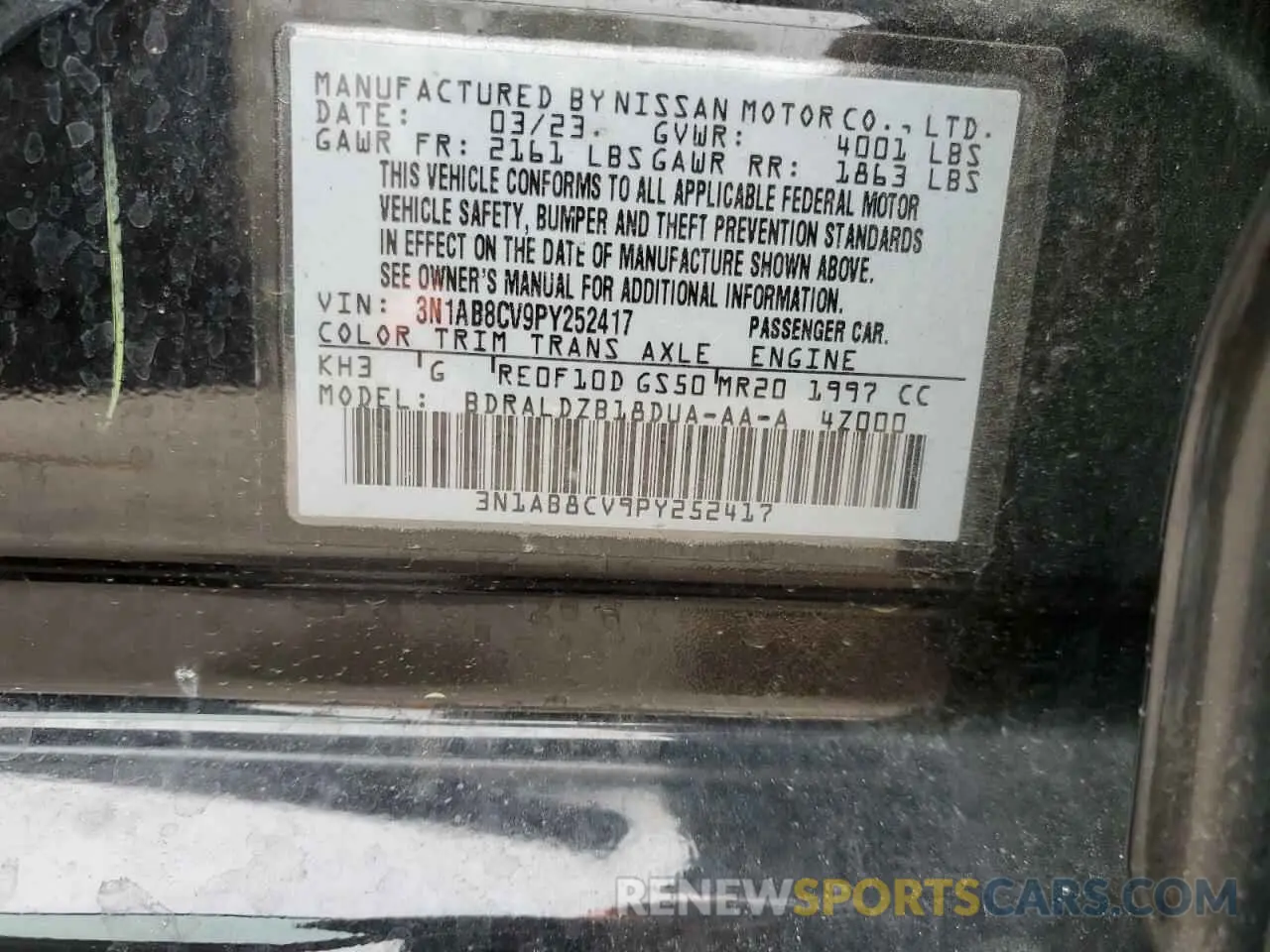 12 Photograph of a damaged car 3N1AB8CV9PY252417 NISSAN SENTRA 2023