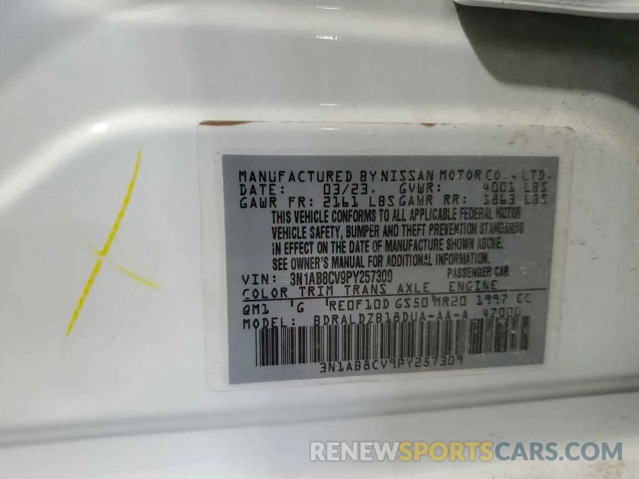 12 Photograph of a damaged car 3N1AB8CV9PY257309 NISSAN SENTRA 2023