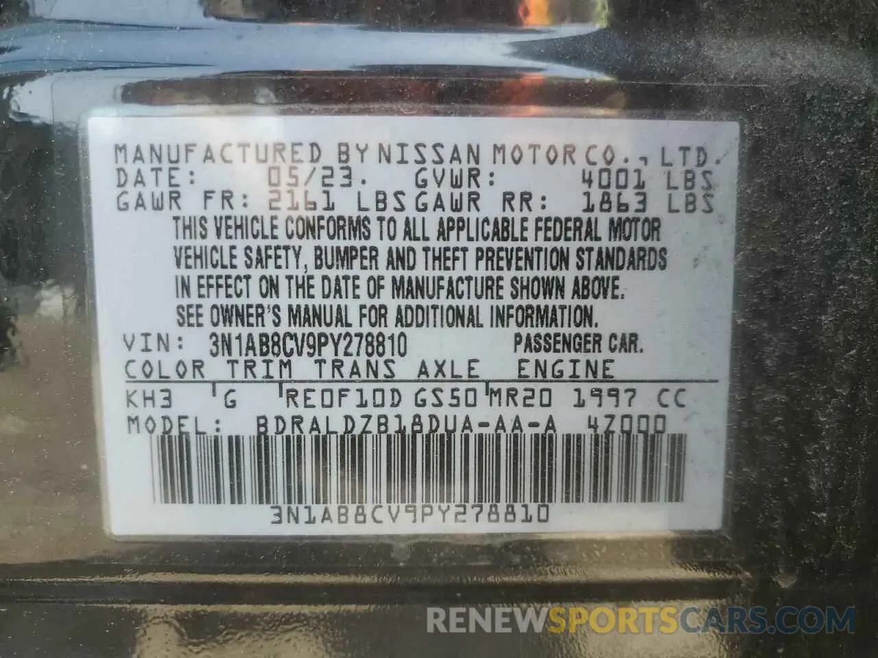 12 Photograph of a damaged car 3N1AB8CV9PY278810 NISSAN SENTRA 2023