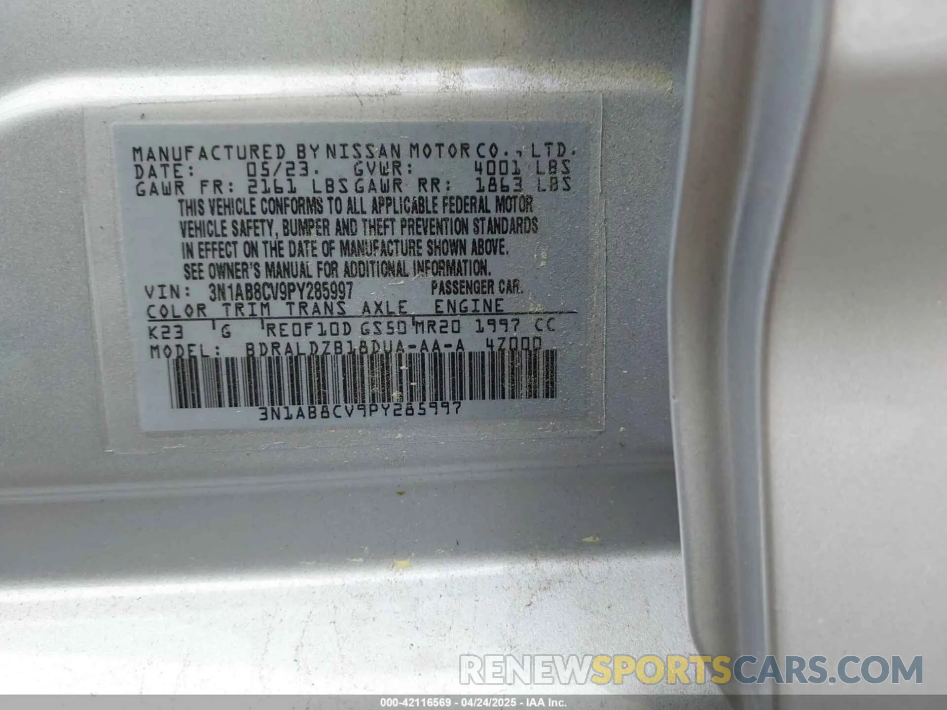 9 Photograph of a damaged car 3N1AB8CV9PY285997 NISSAN SENTRA 2023