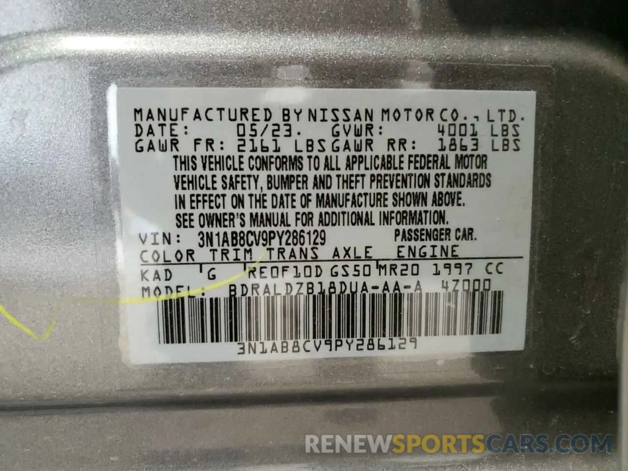 12 Photograph of a damaged car 3N1AB8CV9PY286129 NISSAN SENTRA 2023