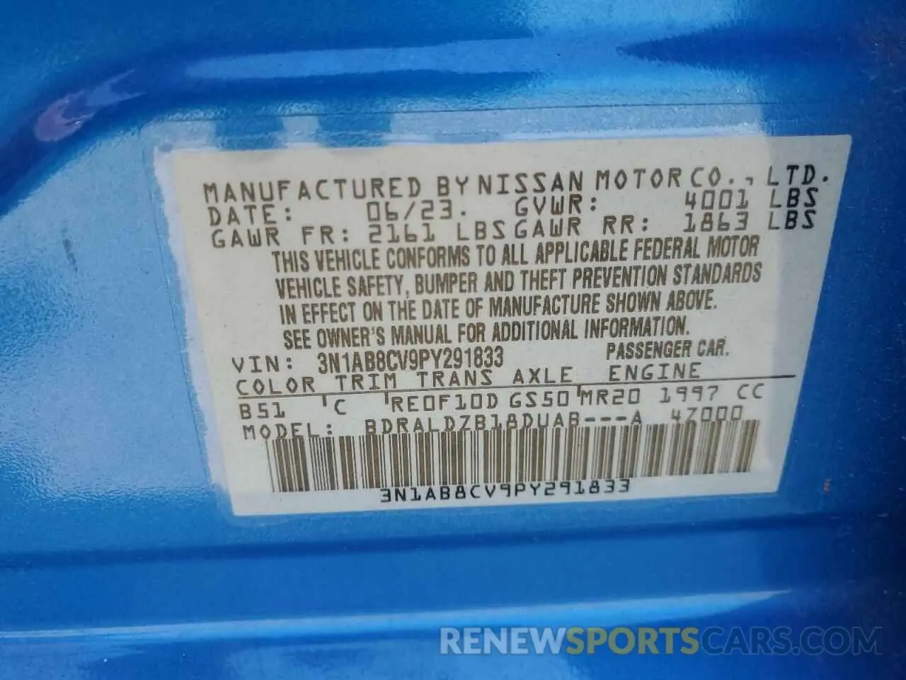12 Photograph of a damaged car 3N1AB8CV9PY291833 NISSAN SENTRA 2023