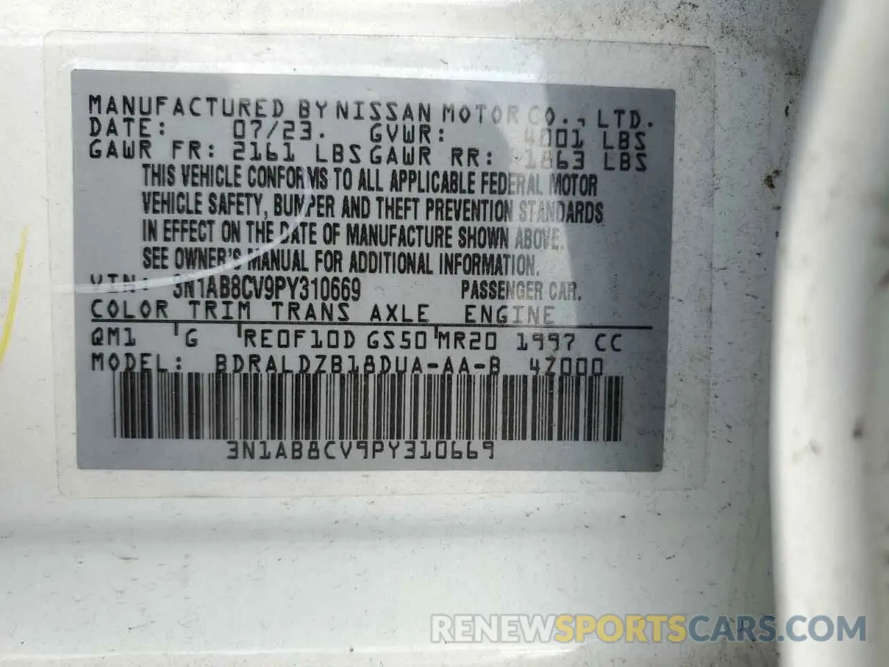 13 Photograph of a damaged car 3N1AB8CV9PY310669 NISSAN SENTRA 2023