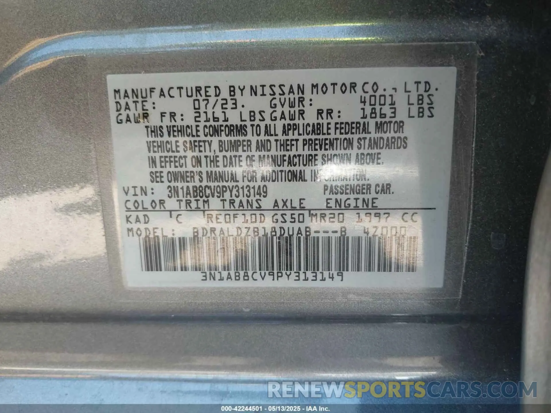 9 Photograph of a damaged car 3N1AB8CV9PY313149 NISSAN SENTRA 2023