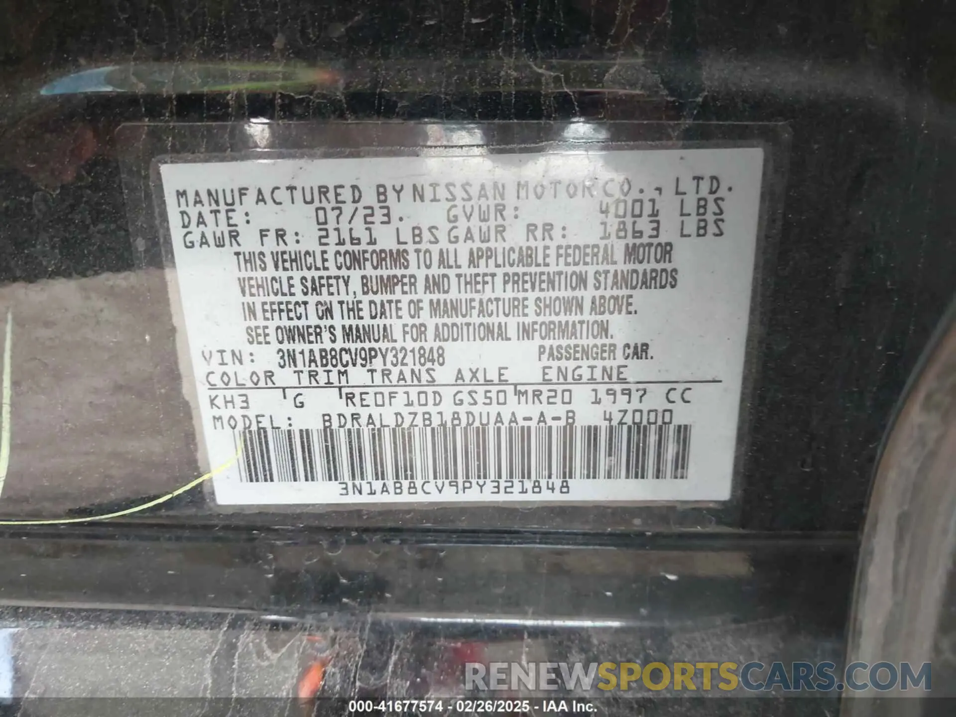 9 Photograph of a damaged car 3N1AB8CV9PY321848 NISSAN SENTRA 2023
