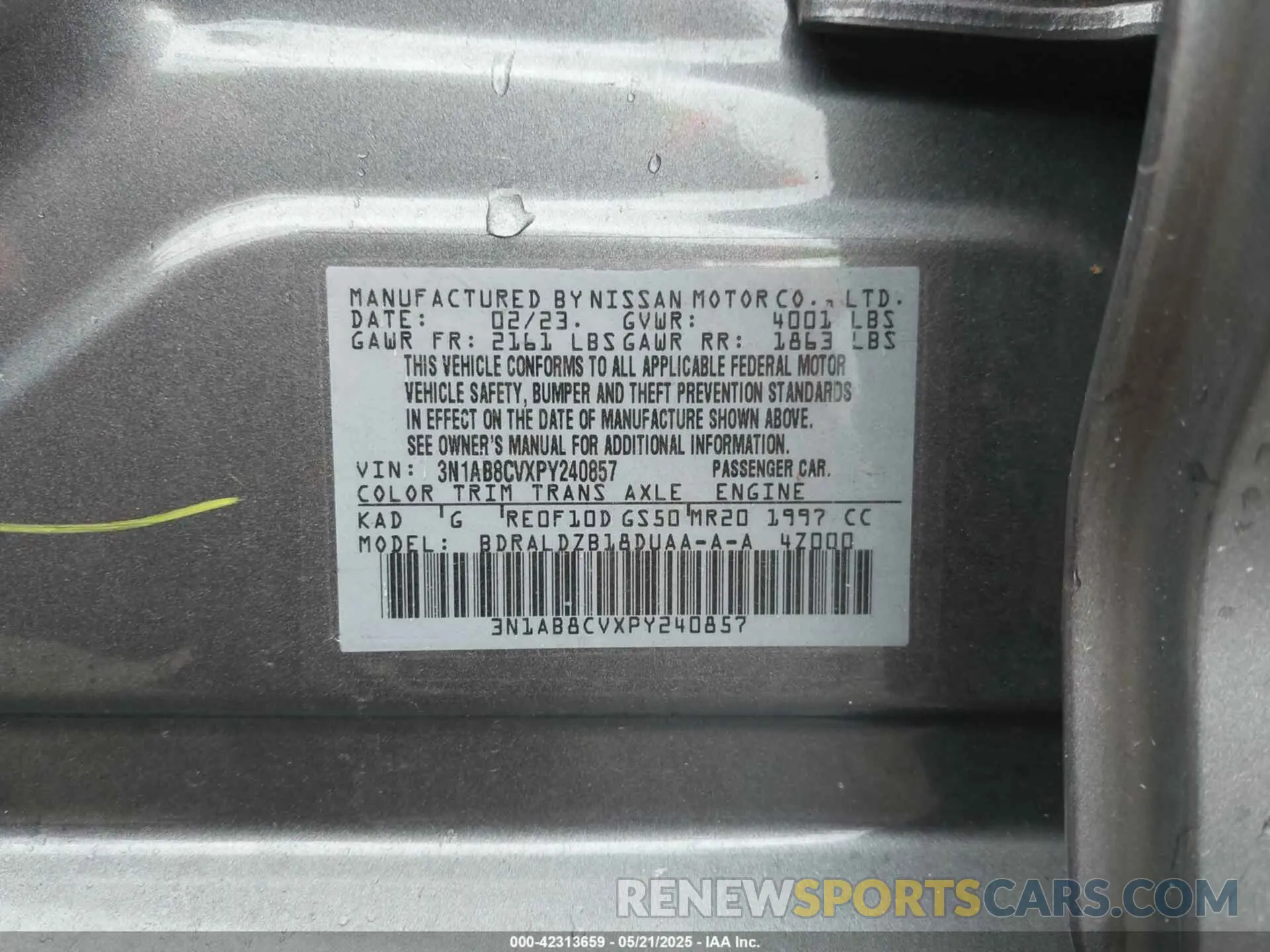 9 Photograph of a damaged car 3N1AB8CVXPY240857 NISSAN SENTRA 2023