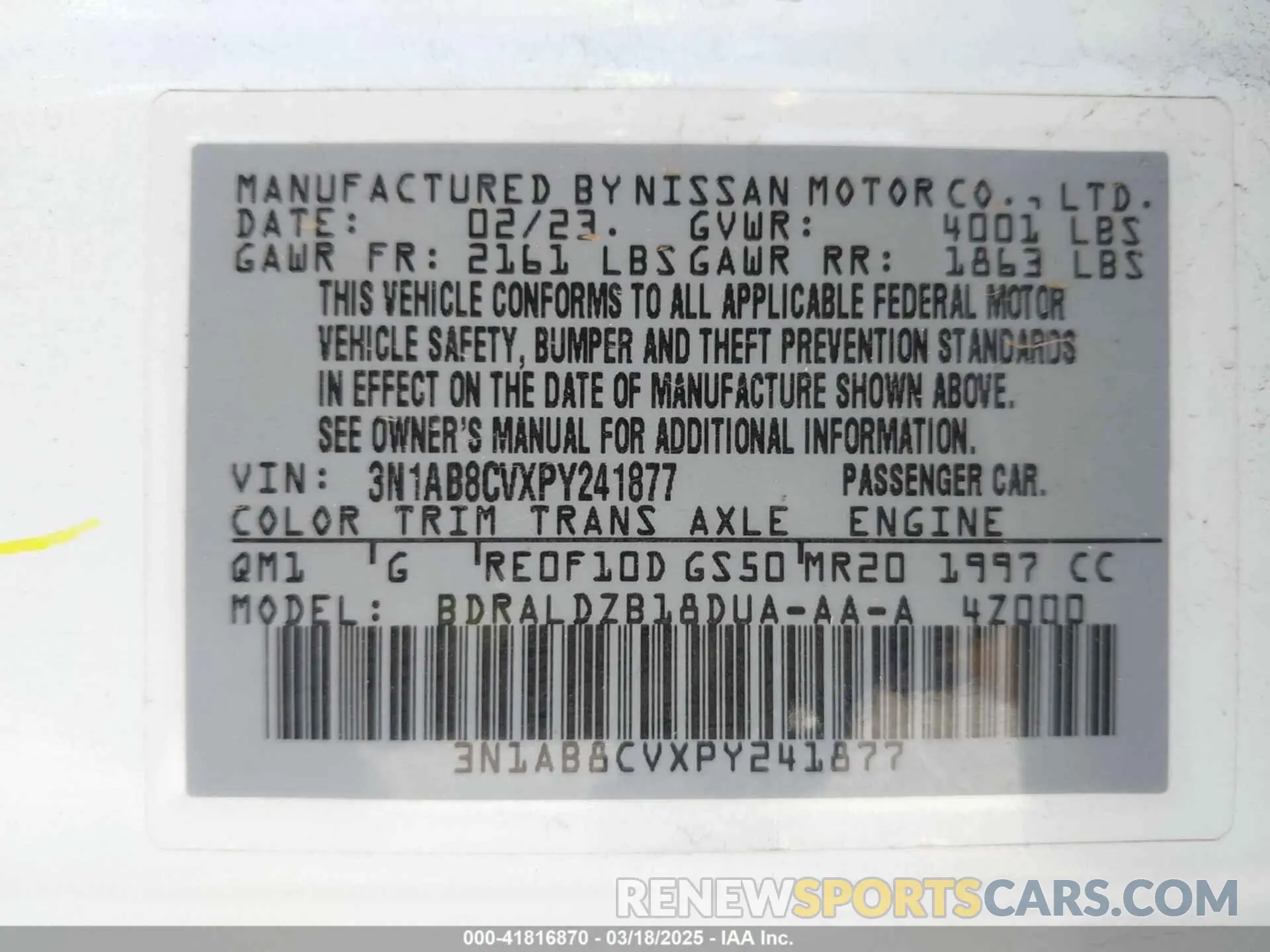 9 Photograph of a damaged car 3N1AB8CVXPY241877 NISSAN SENTRA 2023
