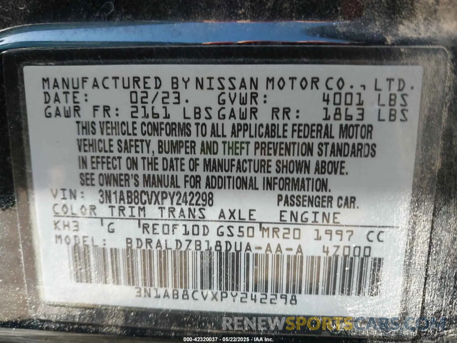9 Photograph of a damaged car 3N1AB8CVXPY242298 NISSAN SENTRA 2023