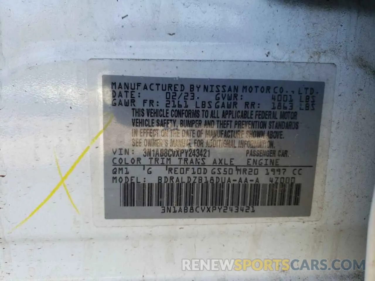 13 Photograph of a damaged car 3N1AB8CVXPY243421 NISSAN SENTRA 2023