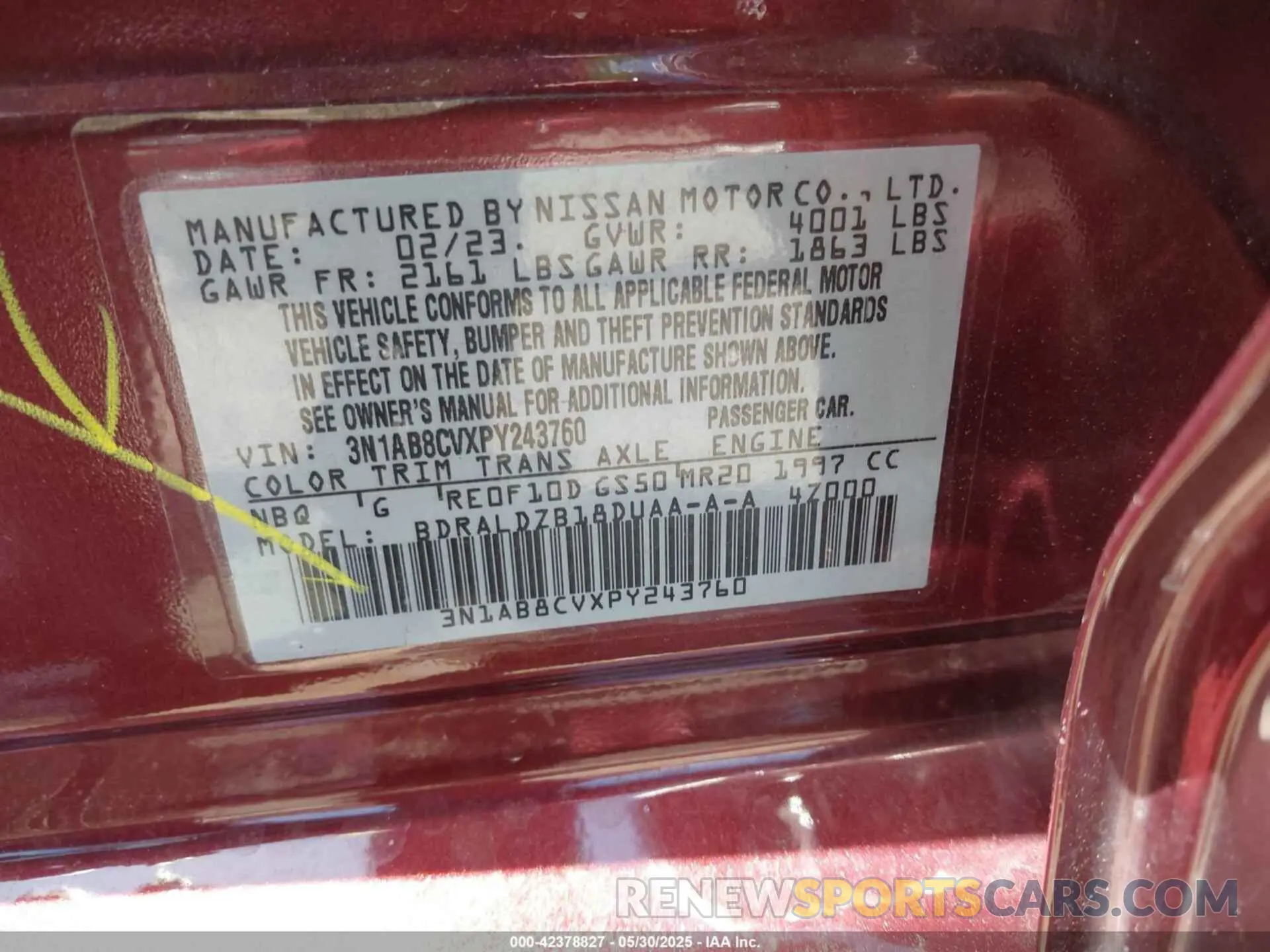 9 Photograph of a damaged car 3N1AB8CVXPY243760 NISSAN SENTRA 2023