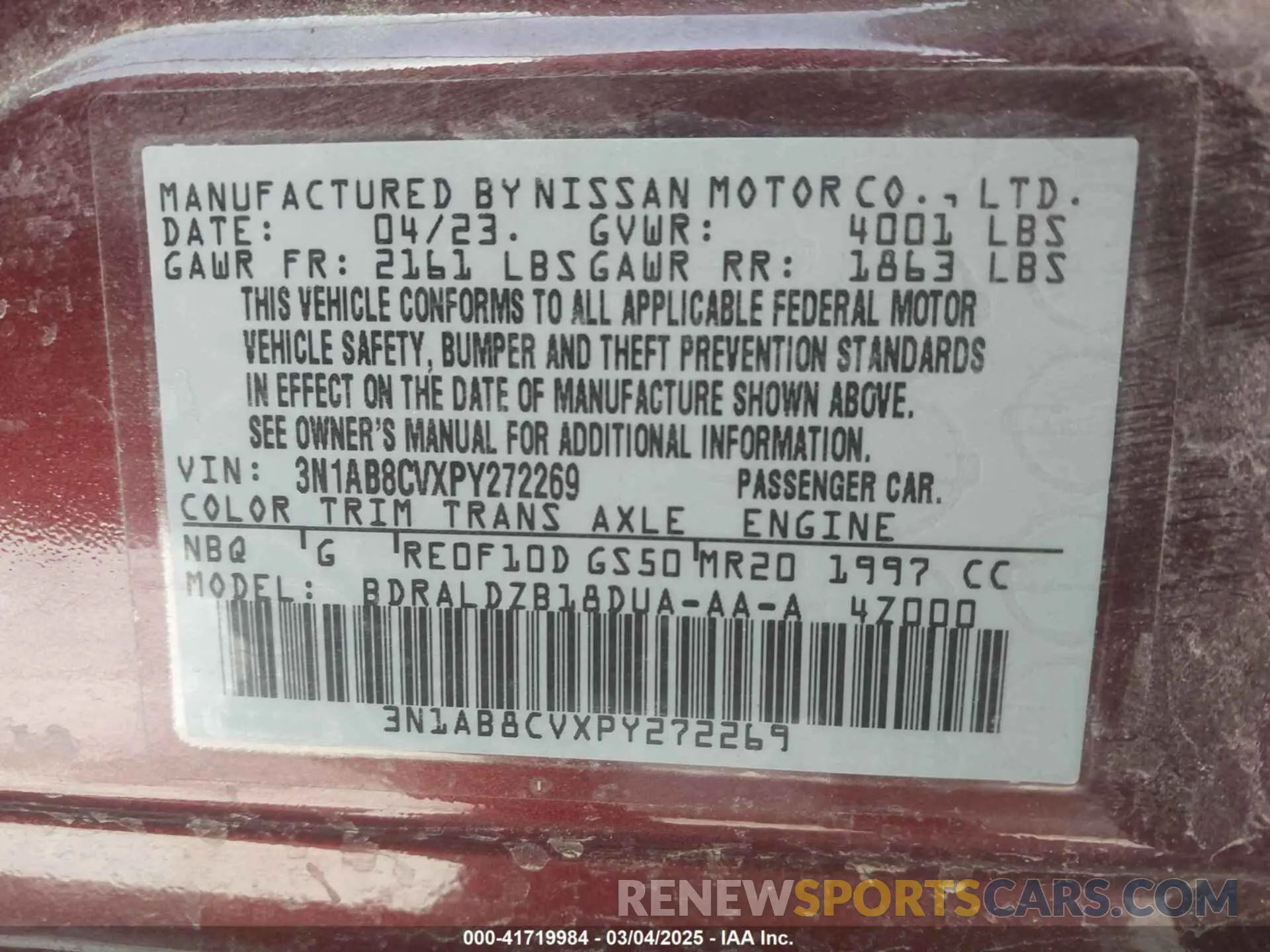 9 Photograph of a damaged car 3N1AB8CVXPY272269 NISSAN SENTRA 2023