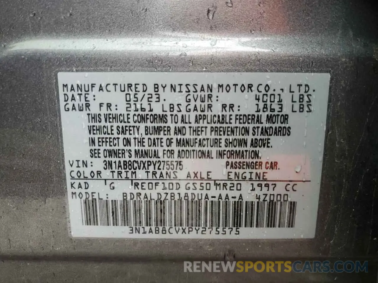 13 Photograph of a damaged car 3N1AB8CVXPY275575 NISSAN SENTRA 2023