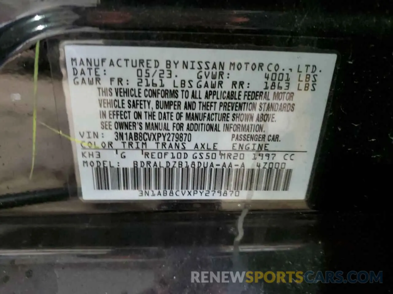 12 Photograph of a damaged car 3N1AB8CVXPY279870 NISSAN SENTRA 2023