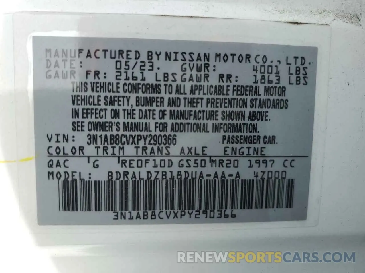 12 Photograph of a damaged car 3N1AB8CVXPY290366 NISSAN SENTRA 2023