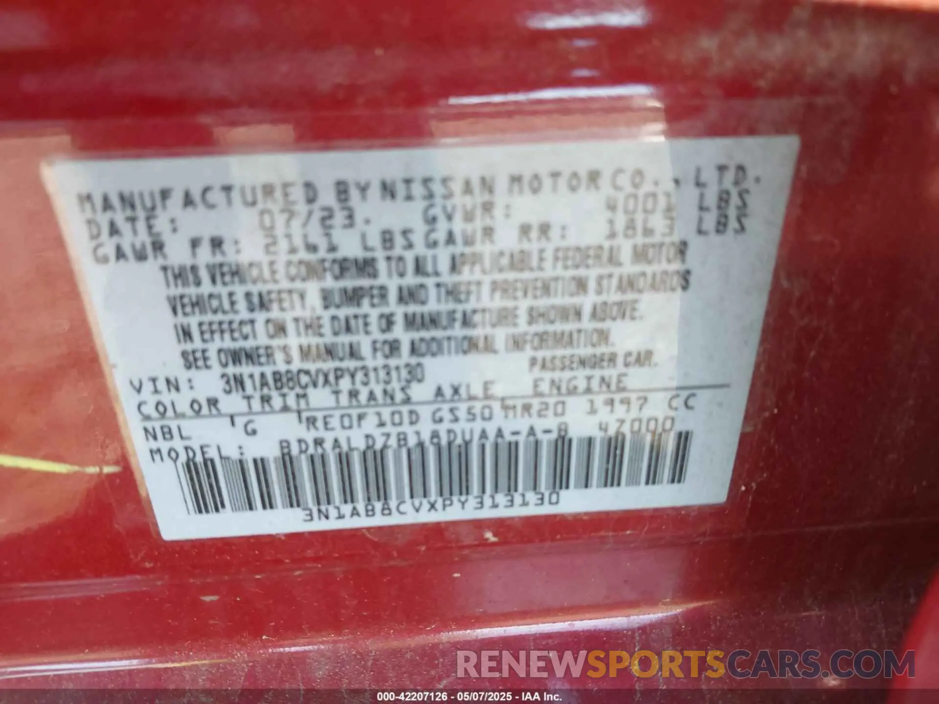 9 Photograph of a damaged car 3N1AB8CVXPY313130 NISSAN SENTRA 2023