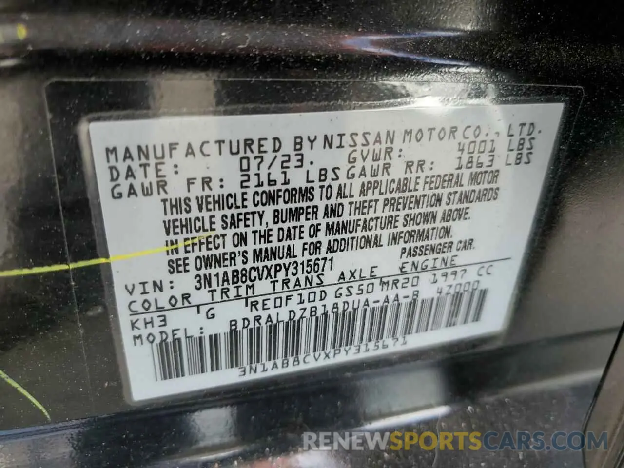 12 Photograph of a damaged car 3N1AB8CVXPY315671 NISSAN SENTRA 2023