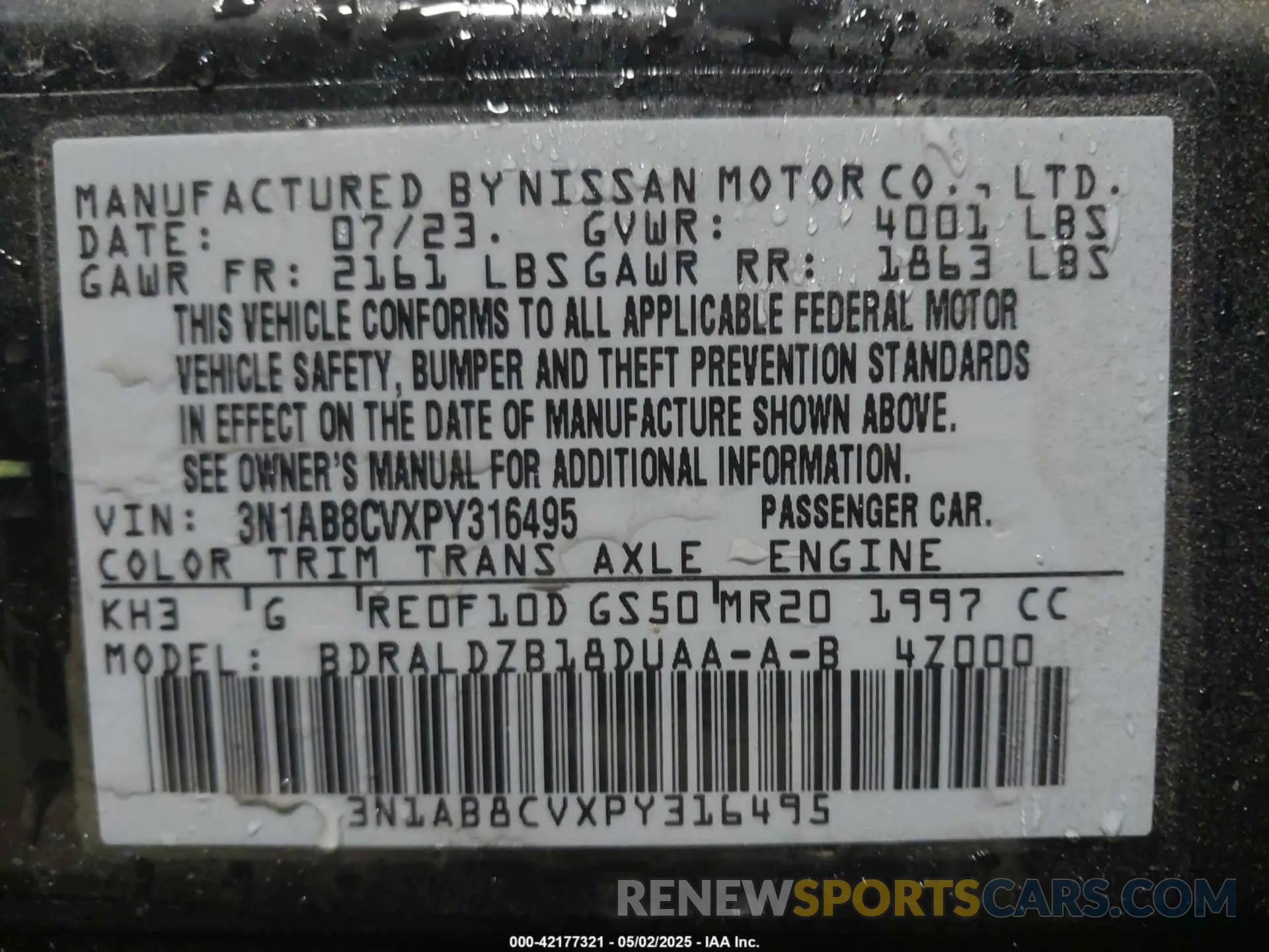 9 Photograph of a damaged car 3N1AB8CVXPY316495 NISSAN SENTRA 2023