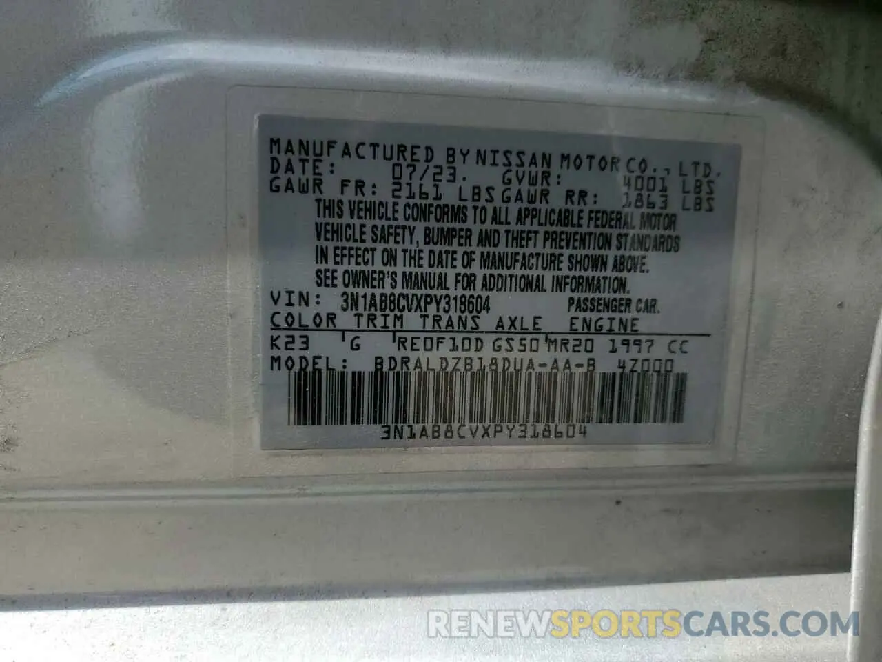 12 Photograph of a damaged car 3N1AB8CVXPY318604 NISSAN SENTRA 2023