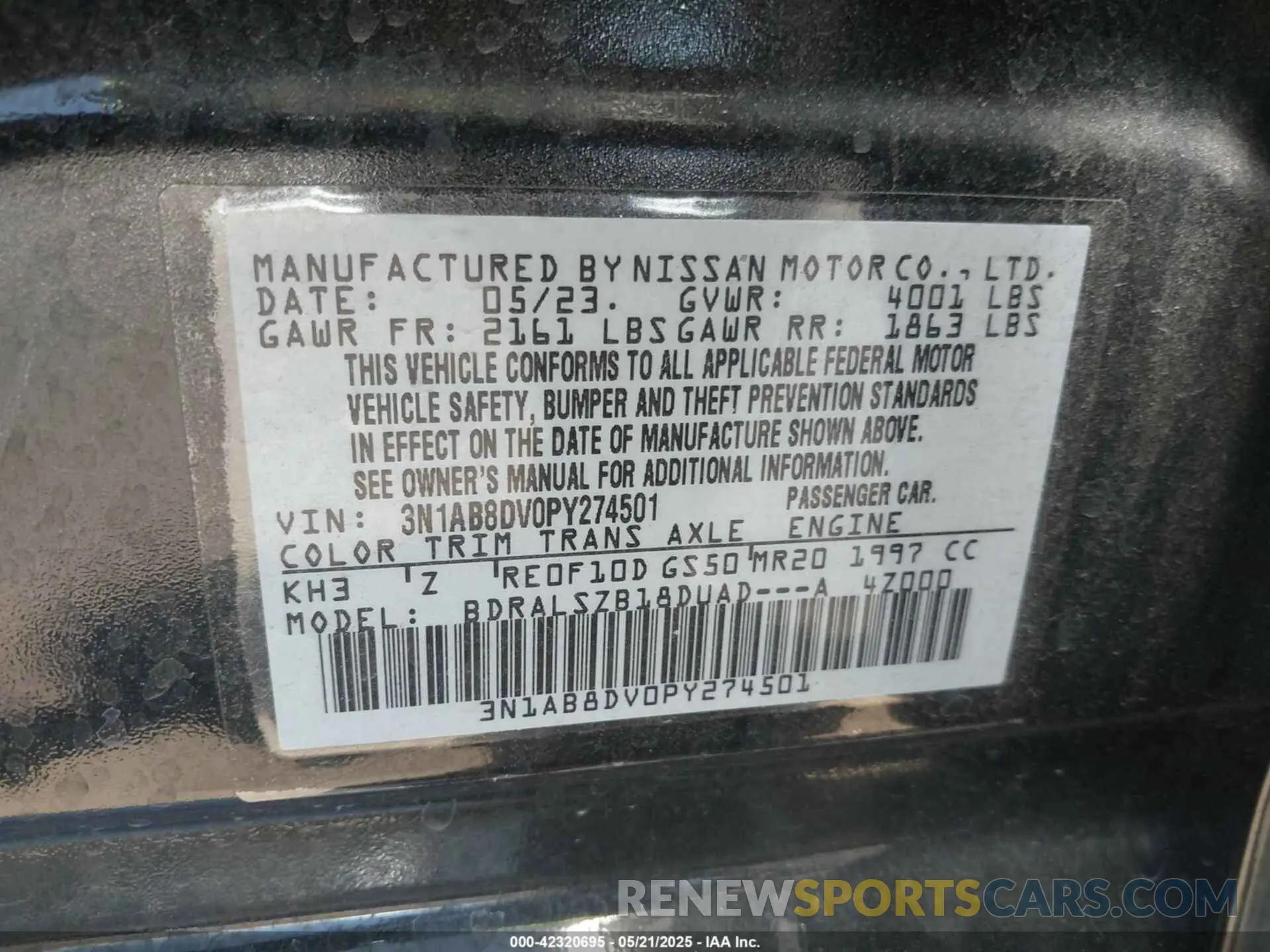 9 Photograph of a damaged car 3N1AB8DV0PY274501 NISSAN SENTRA 2023