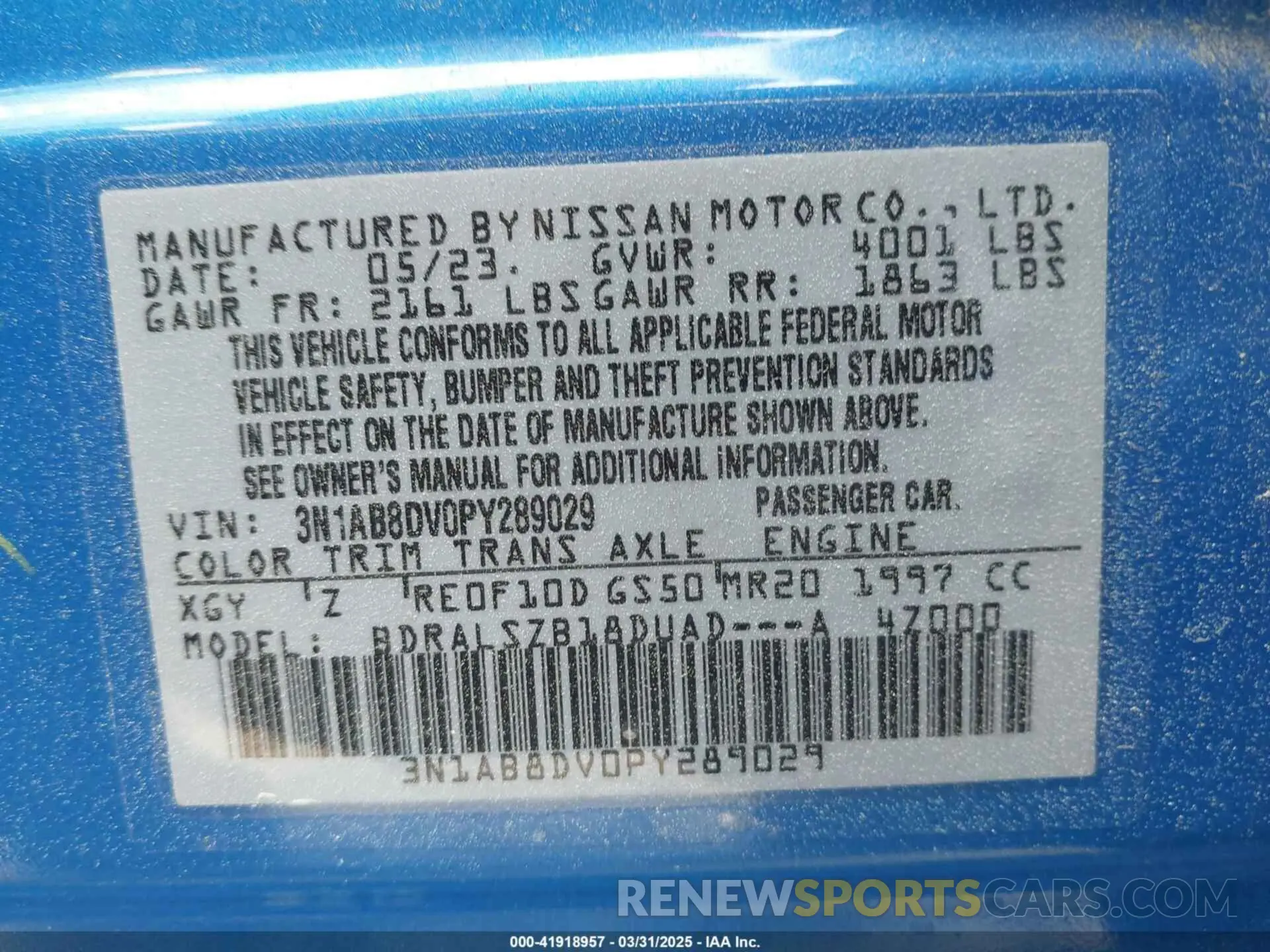 9 Photograph of a damaged car 3N1AB8DV0PY289029 NISSAN SENTRA 2023