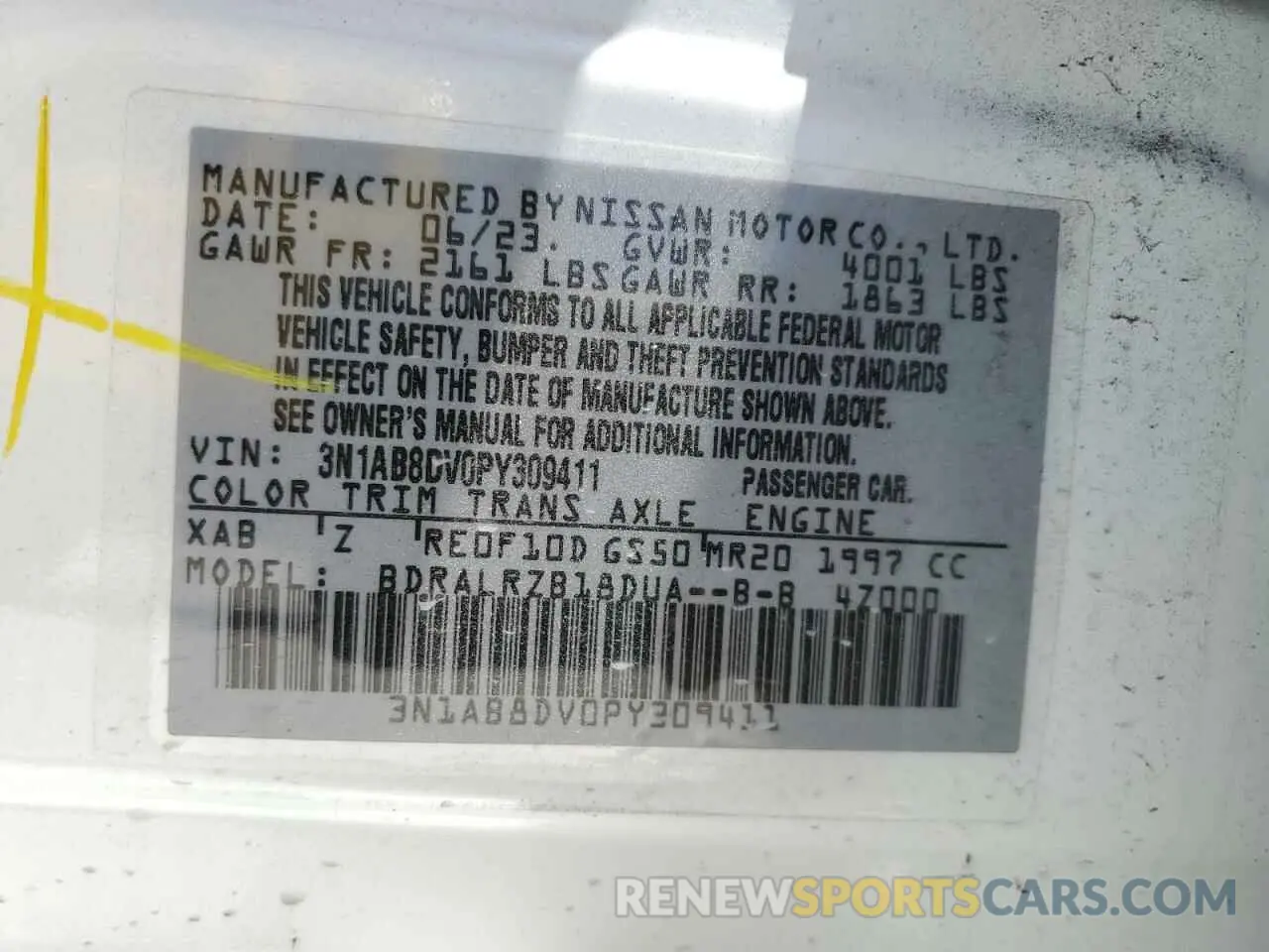 12 Photograph of a damaged car 3N1AB8DV0PY309411 NISSAN SENTRA 2023