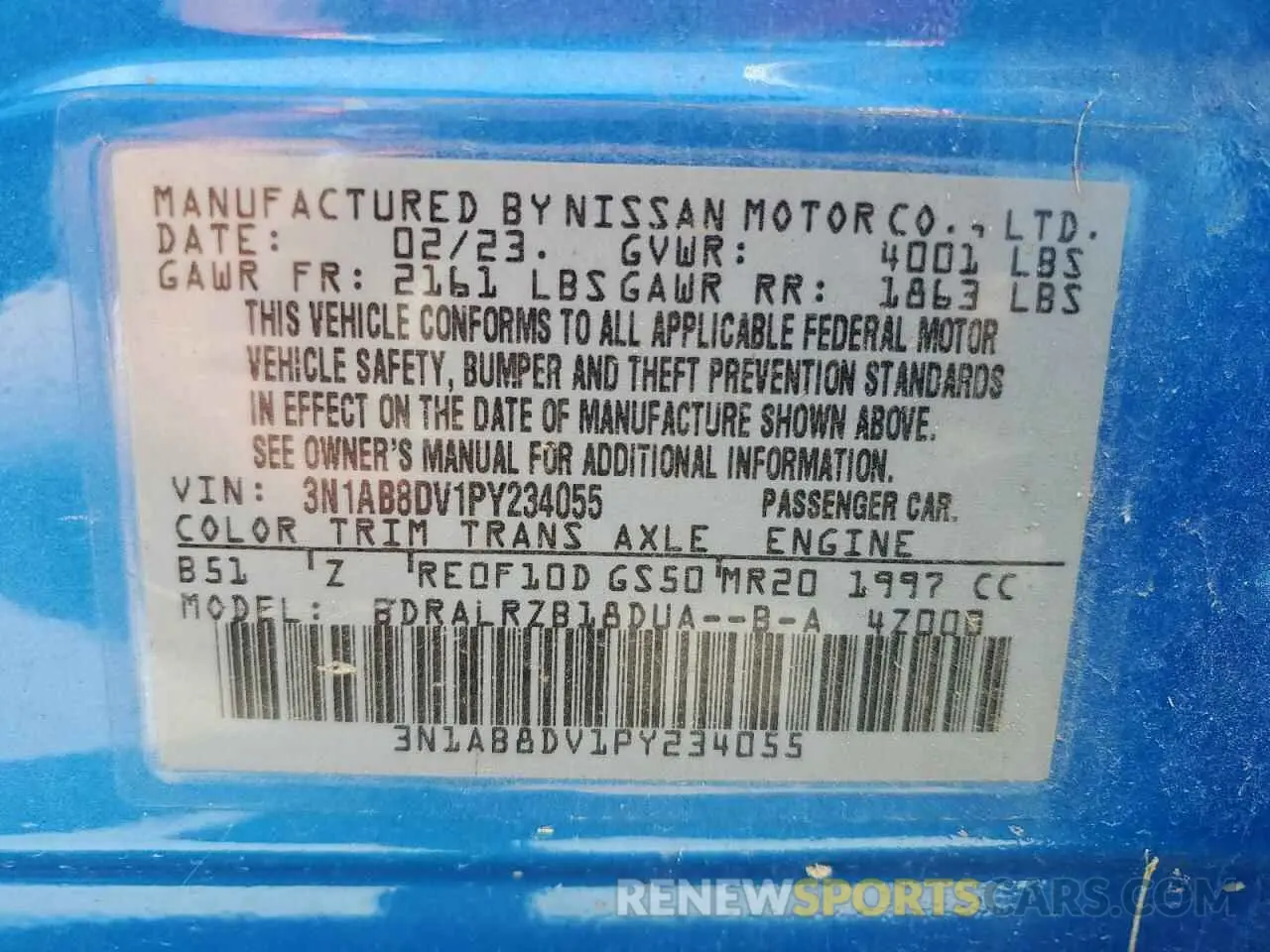 13 Photograph of a damaged car 3N1AB8DV1PY234055 NISSAN SENTRA 2023